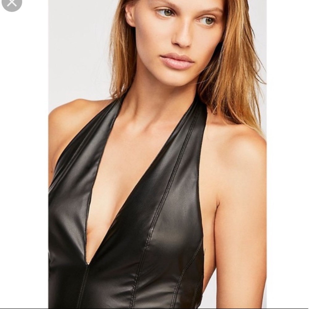 Halter Open Back leather thing body suit